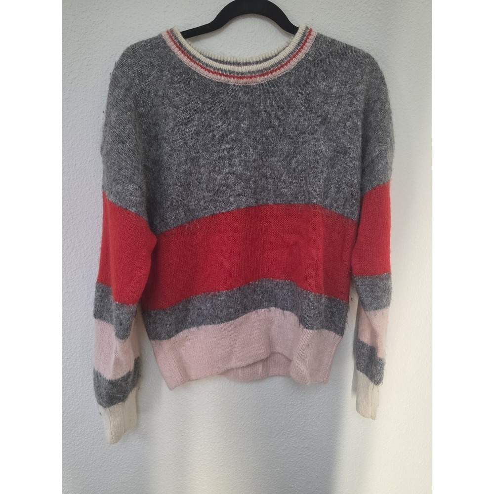 & Other Stories Striped Pullover Sweater M Grey Red Pink Crew Neck Wool